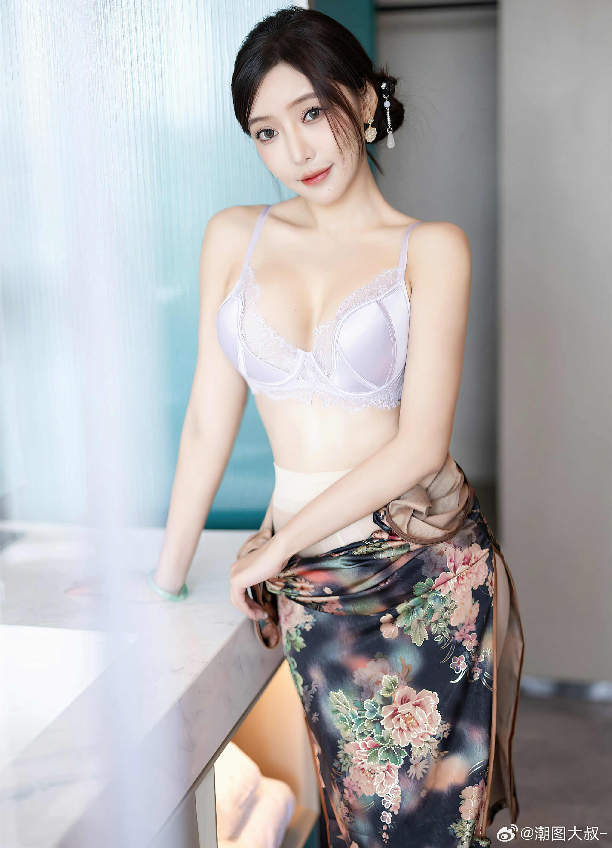 No.7495 期 81张+1P 性感深色花纹旗袍服饰，性感淡紫色内衣搭配性感诱人原色丝袜，原图可.俬.我X#写真##颜值美女##模特##少女写真集# - 第8张